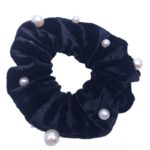 SCRUNCHIE - ΣΟΥΡΑ ΜΑΛΛΙΩΝ βελούδινο με πέρλες - μαύρο