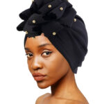 Τουρμπάνι Black Flower με χρυσές χάντρες