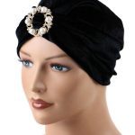 Τουρμπάνι Βελούδινο με στολίδι πέρλα - Μαύρο